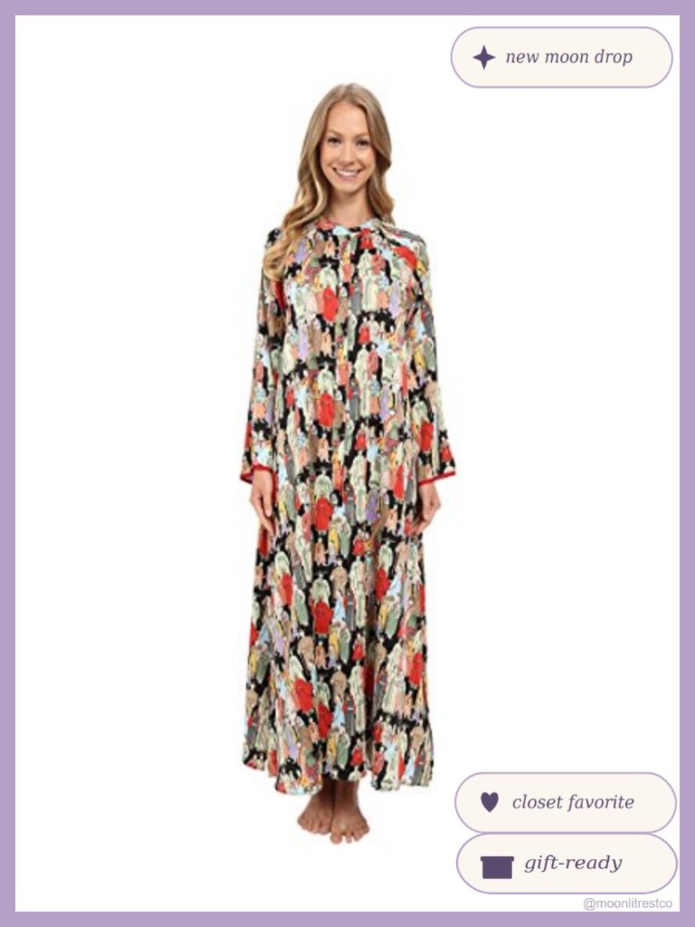 Printed Charmeuse Zip Caftan Sleep Lounge Robe